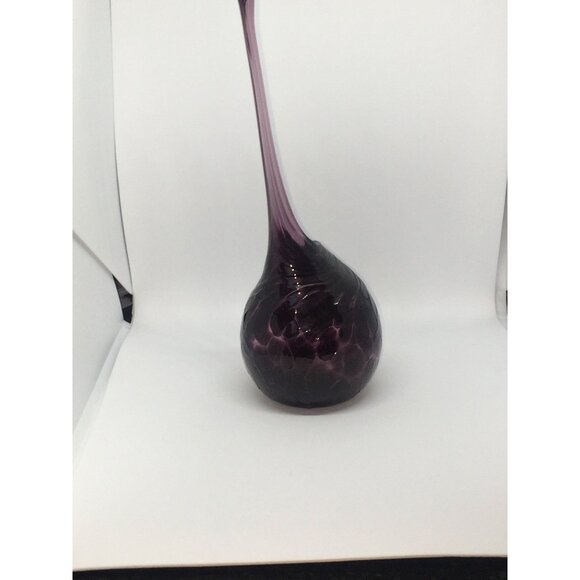 Vtg 1990's Hand Blown Amethyst Studio Art Glass Bulbous Vase Honey Comb Pattern - Picture 2 of 9